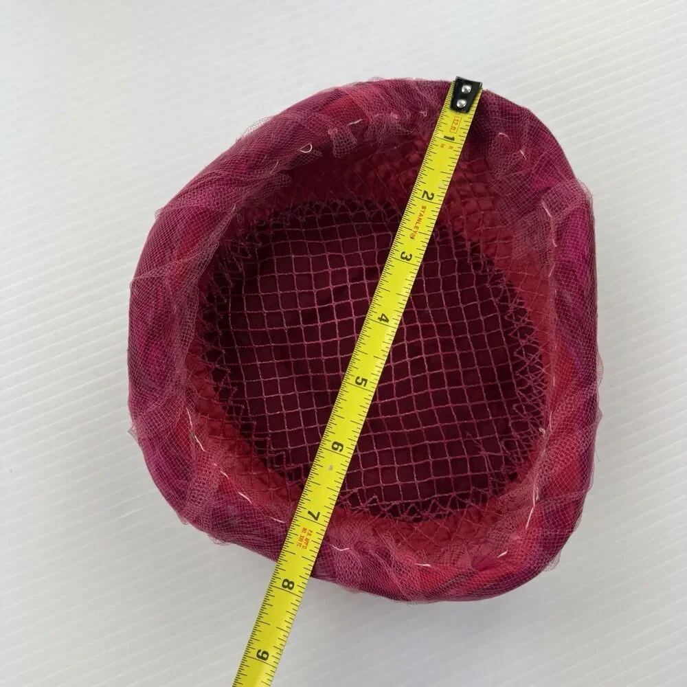 Vintage Pink Feather Fascinator Hat Veil Netting Pillbox Retro Church Small